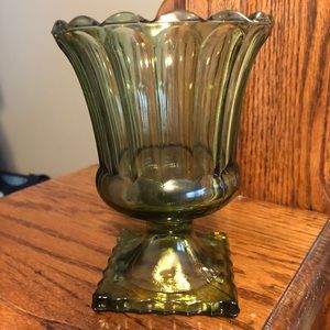 Vintage olive green glass pedestal candy dish/vase